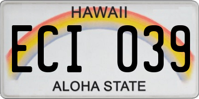 HI license plate ECI039