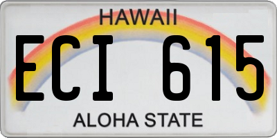 HI license plate ECI615