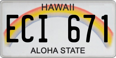 HI license plate ECI671