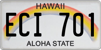 HI license plate ECI701