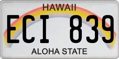 HI license plate ECI839