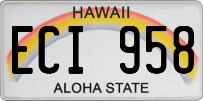 HI license plate ECI958