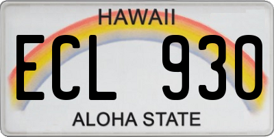 HI license plate ECL930