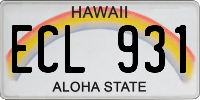 HI license plate ECL931