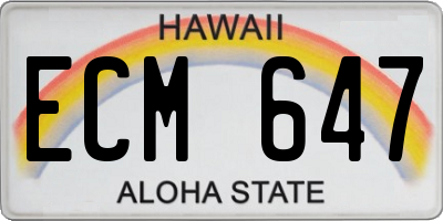 HI license plate ECM647
