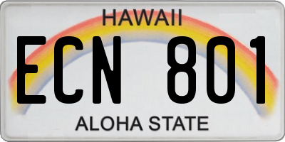 HI license plate ECN801