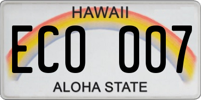 HI license plate ECO007