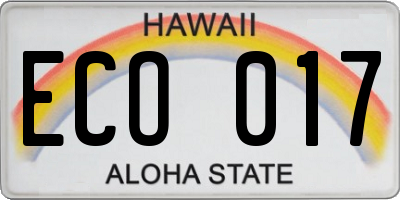 HI license plate ECO017