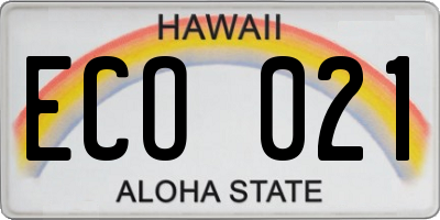 HI license plate ECO021