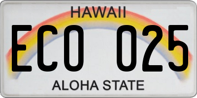 HI license plate ECO025