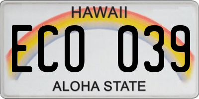HI license plate ECO039