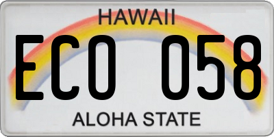 HI license plate ECO058