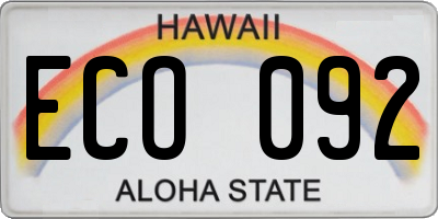 HI license plate ECO092