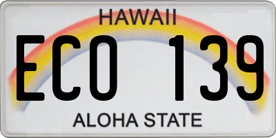 HI license plate ECO139