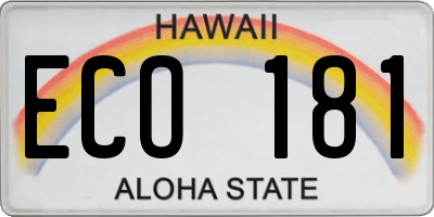 HI license plate ECO181