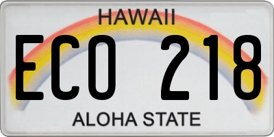 HI license plate ECO218