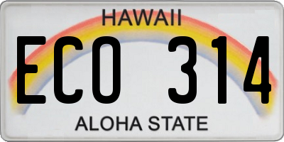 HI license plate ECO314