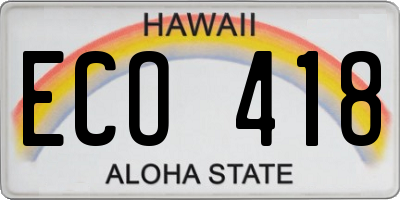 HI license plate ECO418