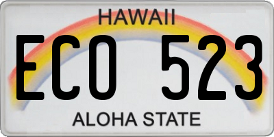 HI license plate ECO523