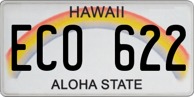 HI license plate ECO622