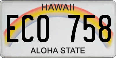 HI license plate ECO758