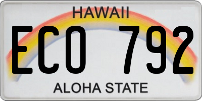 HI license plate ECO792