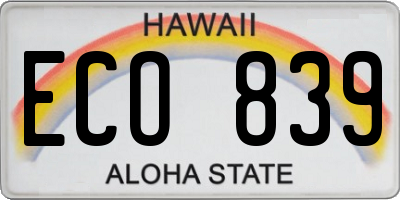 HI license plate ECO839
