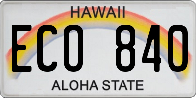 HI license plate ECO840