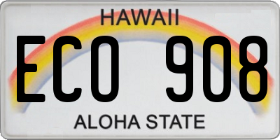 HI license plate ECO908