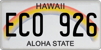 HI license plate ECO926