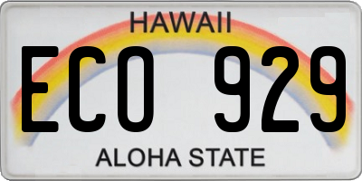 HI license plate ECO929