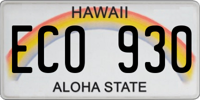 HI license plate ECO930