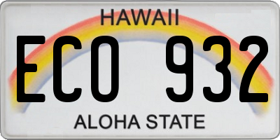 HI license plate ECO932