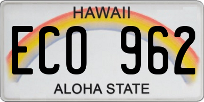 HI license plate ECO962