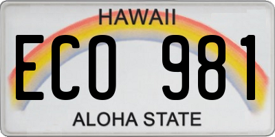HI license plate ECO981
