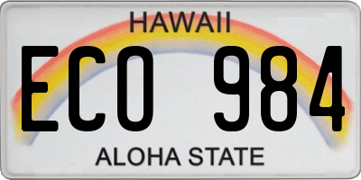 HI license plate ECO984