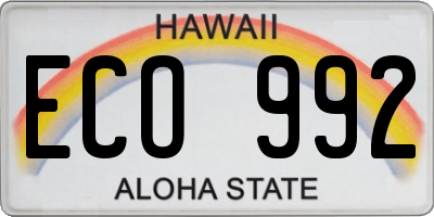 HI license plate ECO992