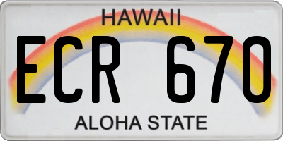 HI license plate ECR670