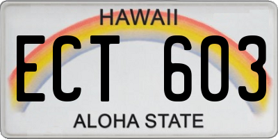 HI license plate ECT603