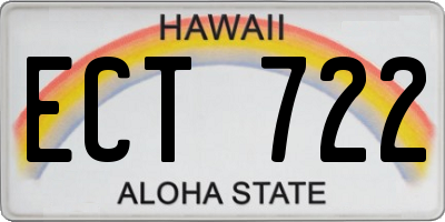 HI license plate ECT722