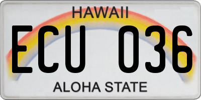 HI license plate ECU036