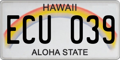 HI license plate ECU039