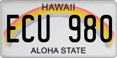 HI license plate ECU980