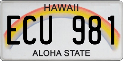HI license plate ECU981