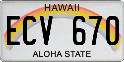 HI license plate ECV670