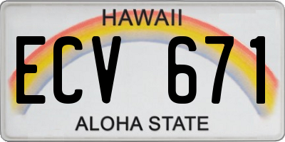 HI license plate ECV671