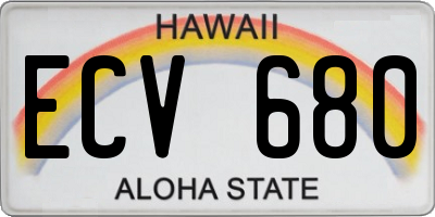 HI license plate ECV680