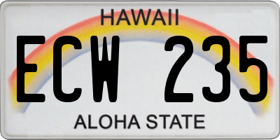 HI license plate ECW235