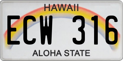 HI license plate ECW316