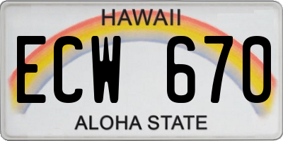 HI license plate ECW670